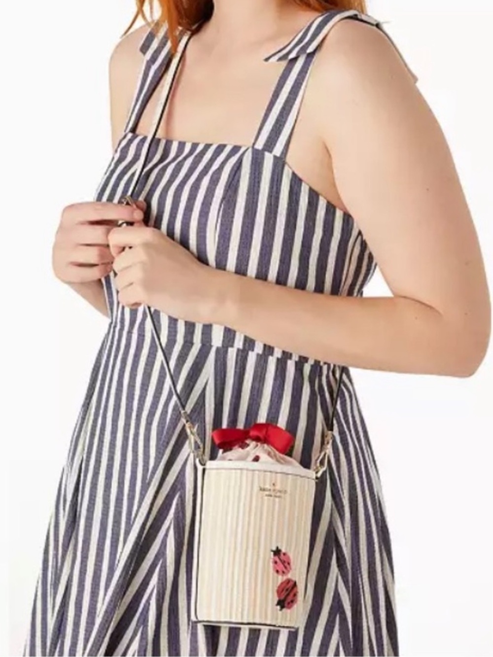 Kate Spade NWOT Ladybug crossbody straw bag w leather strap - MSRP $349
